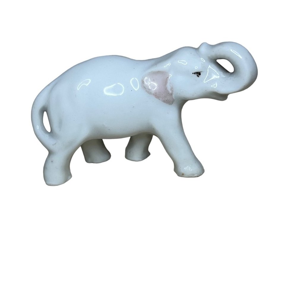 Vintage White Porcelain Elephant Figurine Japan Trunk Up